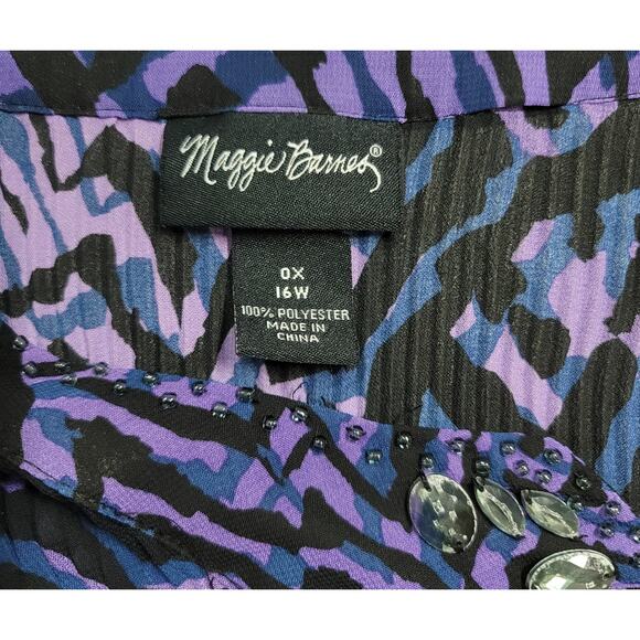 Maggie Barnes Purple Black Accordion Pleat Beaded Bodice Top 16W Lightweight - Picture 4 of 6